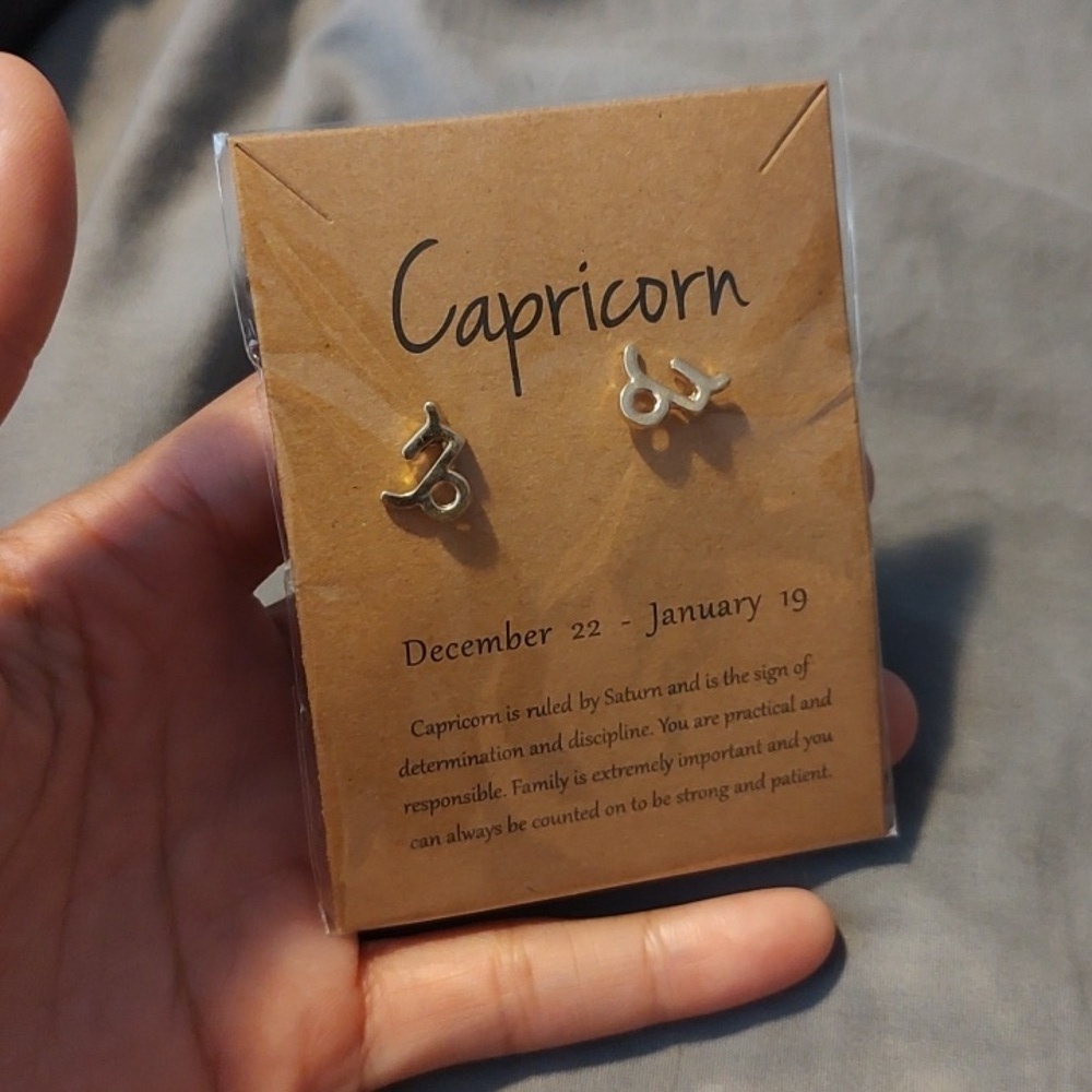 Gold Capricorn Zodiac Stud Earrings